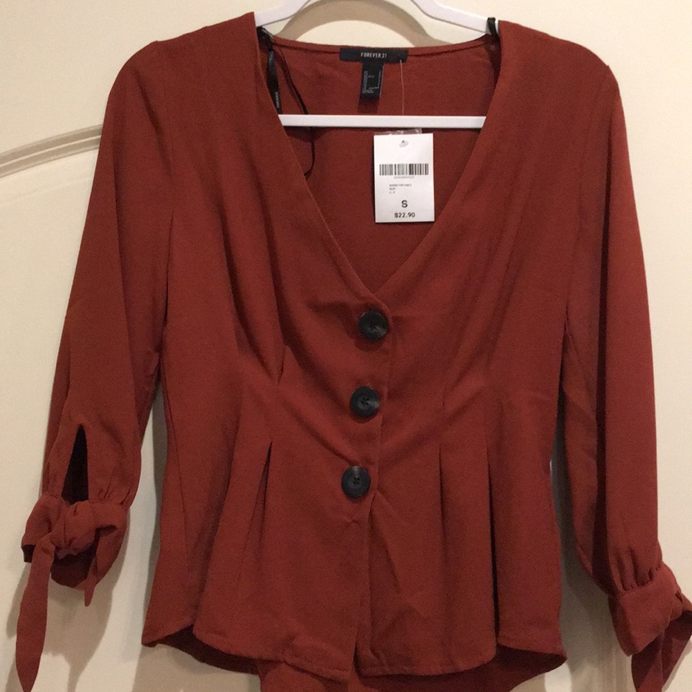 Rust Dressy Blouse Darting Tie Sleeves NWT